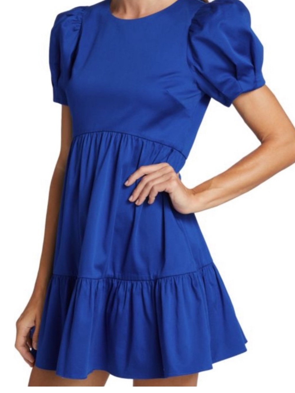 Alice + Olivia Royal Blue Tiered Puff Sleeve Mini Dress - Picture 2 of 8